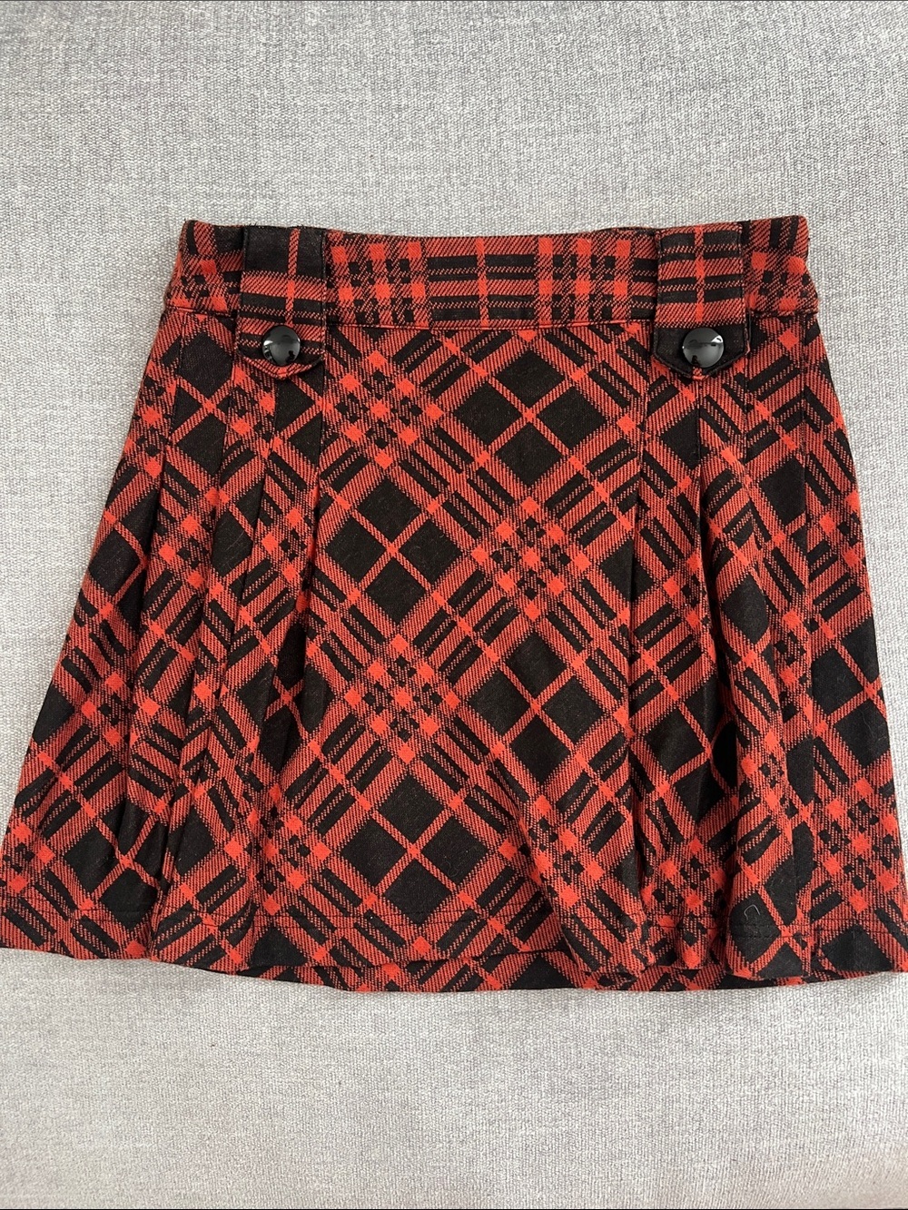 Plaid Pleated Mini Skirt with Button Details